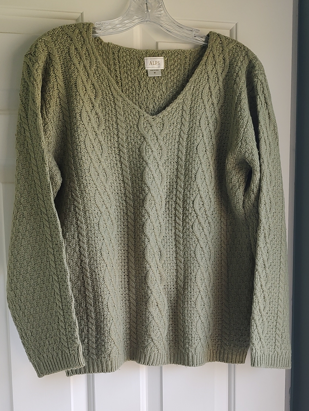 Olive Cable V-Neck Sweater for Women